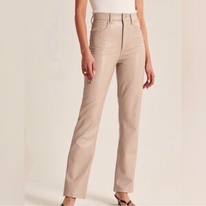 NWT Abercrombie Vegan Leather Beige Pants, 90s Straight Ultra High Rise, sz 28